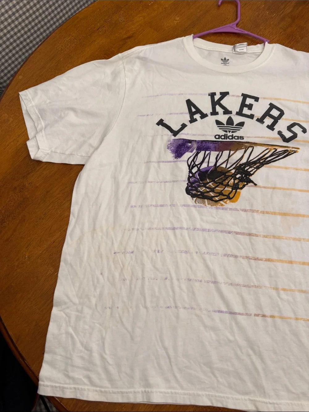 adidas White Lakers Graphic T-Shirt with Purple & Gold Accents xxl